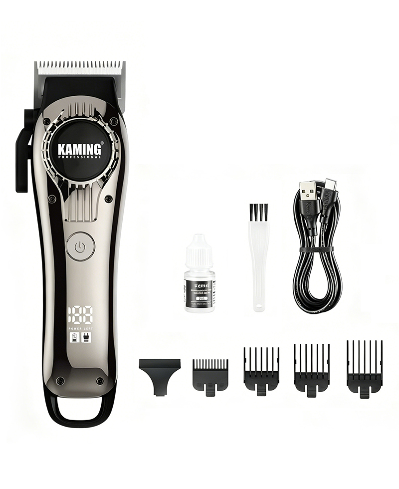 Kaming 1708 stille elektrische tondeuse, professionele fade tondeuse voor salongebruik met digitaal display
